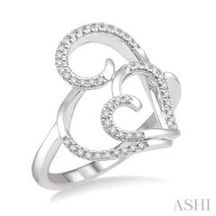 1/6 Ctw Twin Lattice Heart Round Cut Diamond Ladies Ring in 10K White Gold