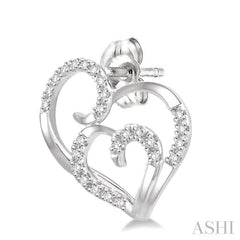 1/6 Ctw Double Heart Round Cut Diamond Earrings in 10K White Gold