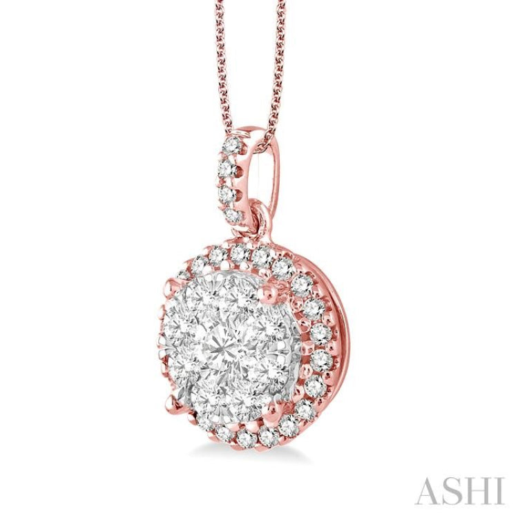 1 Ctw Lovebright Round Cut Diamond Pendant in 14K Rose and White Gold with Chain