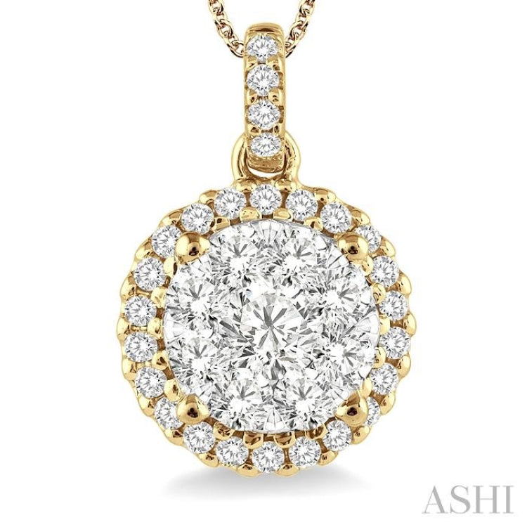 1 Ctw Lovebright Round Cut Diamond Pendant in 14K Yellow and White Gold with Chain