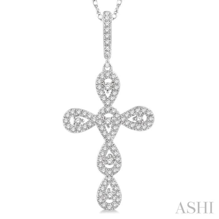 1/5 Ctw Round Cut Diamond Cross Pendant in 10K White Gold with chain