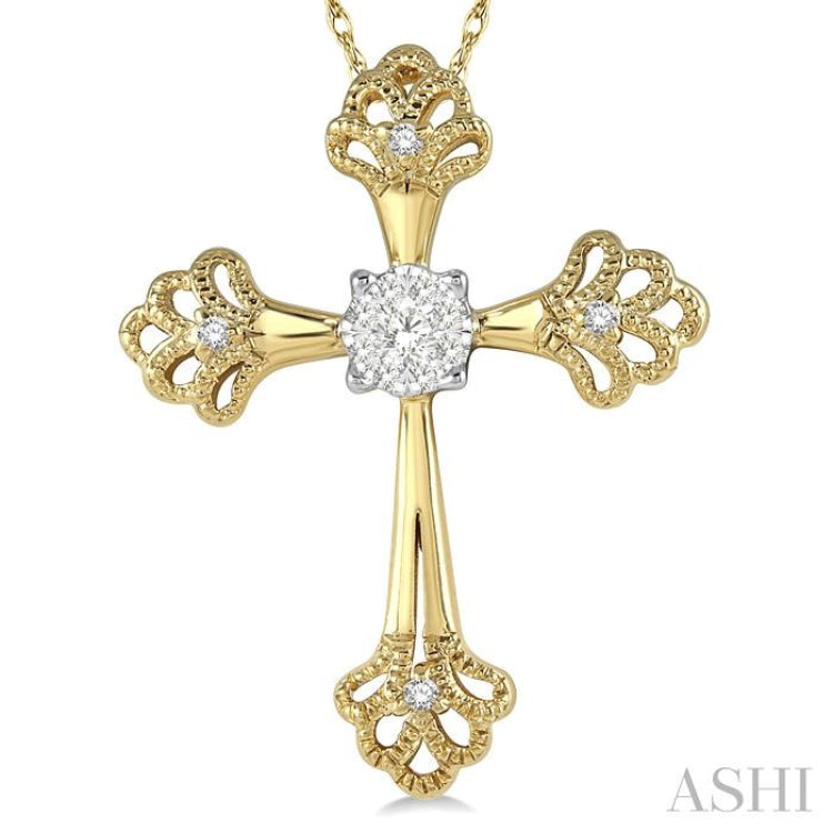 1/8 Ctw Tree Shape Cross Charm Round Cut Diamond Pendant With Chain in 14K Yellow and White Gold