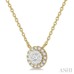 1/6 ctw Circular Round Cut Diamond Lovebright Necklace in 14K Yellow and White Gold