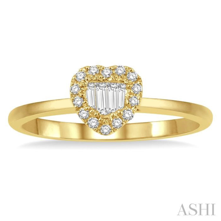 1/5 ctw Heart Shape Baguette and Round Cut Diamond Ladies Ring in 14K Yellow Gold