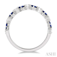 1/10 Ctw Marquise Shape 4x2 MM Sapphire and Round Cut Diamond Precious Band in 14K White Gold