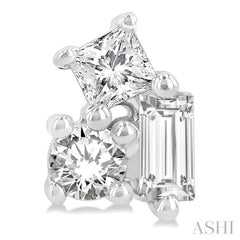 1/6 ctw Petite Tri-Stone Scatter Princess, Baguette & Round Cut Diamond Fashion Stud Earring in 10K White Gold