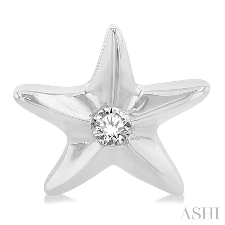 1/20 ctw Sealife Petite Starfish Round Cut Diamond Fashion Stud Earring in 10K White Gold