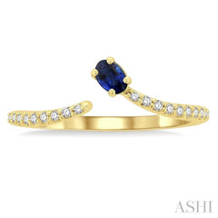 1/10 ctw Petite 4X3 MM Oval Cut Sapphire and Round Cut Diamond Precious Fashion Ring in 10K Yellow Gold