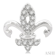 1/8 ctw Petite Fleur De Lis Round Cut Diamond Fashion Stud Earring in 10K White Gold