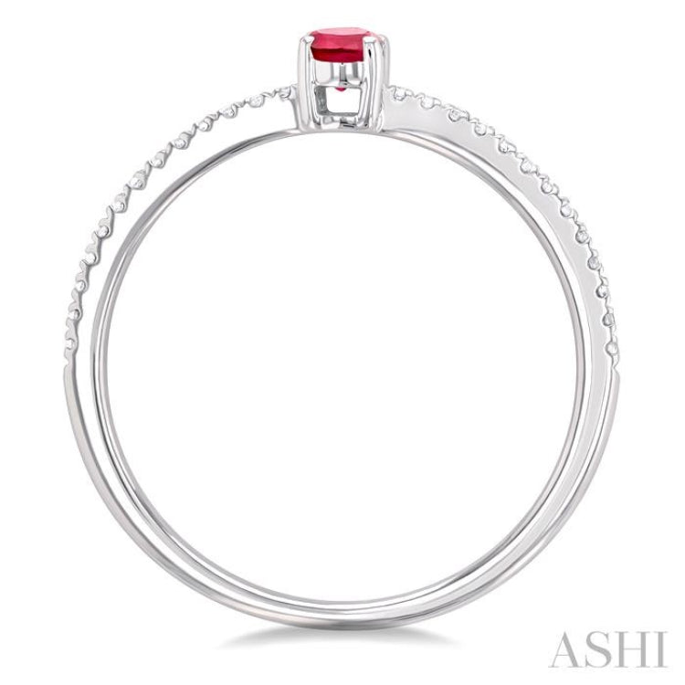 1/10 ctw Petite 5x3 MM Oval Cut Ruby and Round Cut Diamond Precious Fashion Ring in 10K White Gold