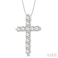 1/4 Ctw Round Cut Diamond Cross Pendant in 14K White Gold with Chain