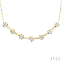 1/3 Ctw Smile Bar Circular Motif Round Cut Diamond Fashion Necklace in 10K Yellow Gold