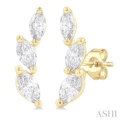 1/3 Ctw Graduated Marquise Cut Diamond Fashion Ear Climbers in 14K Yellow Gold