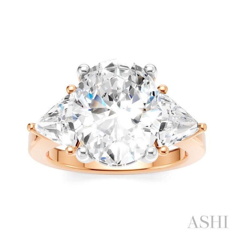 1 1/10 Ctw Oval Shape Trillion Cut & Round Cut Diamond Semi-Mount Engagement Ring in 14K Rose and White Gold