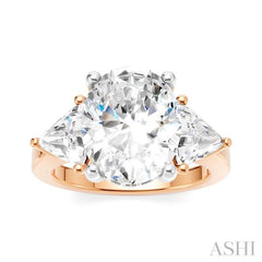 1 1/10 Ctw Oval Shape Trillion Cut & Round Cut Diamond Semi-Mount Engagement Ring in 14K Rose and White Gold