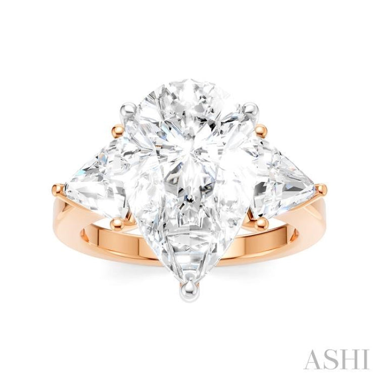 1 1/10 Ctw Pear Shape Trillion Cut & Round Cut Diamond Semi-Mount Engagement Ring in 14K Rose and White Gold