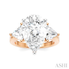 1 1/10 Ctw Pear Shape Trillion Cut & Round Cut Diamond Semi-Mount Engagement Ring in 14K Rose and White Gold