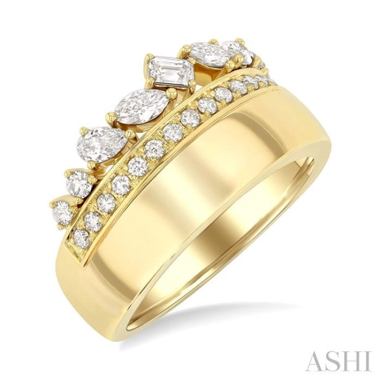 3/4 Ctw Mixed Diamond Cut Fashion Ring in 14K Yellow Gold