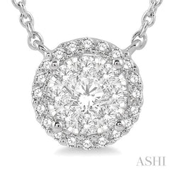 1 Ctw Circular Round Cut Diamond Lovebright Pendant With Chain in 14K White Gold