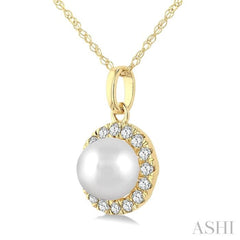5 MM White Cultured Pearl and 1/20 Ctw Single Cut Diamond Halo Pendant With Chain in 10K Yellow Gold