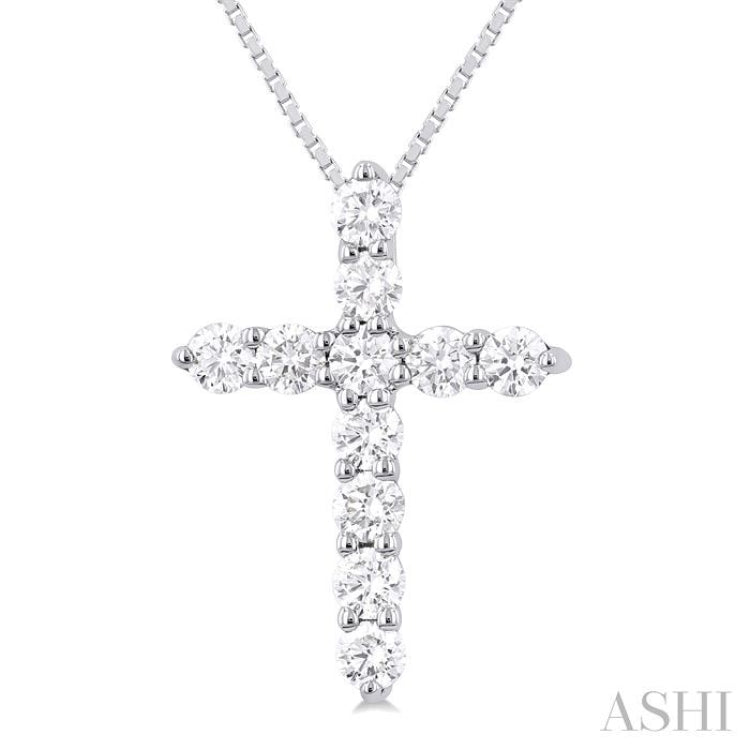 1/3 Ctw Round Cut Diamond Cross Pendant in 14K White Gold with Chain