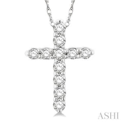 1/10 Ctw Round Cut Diamond Cross Pendant in 14K White Gold with Chain