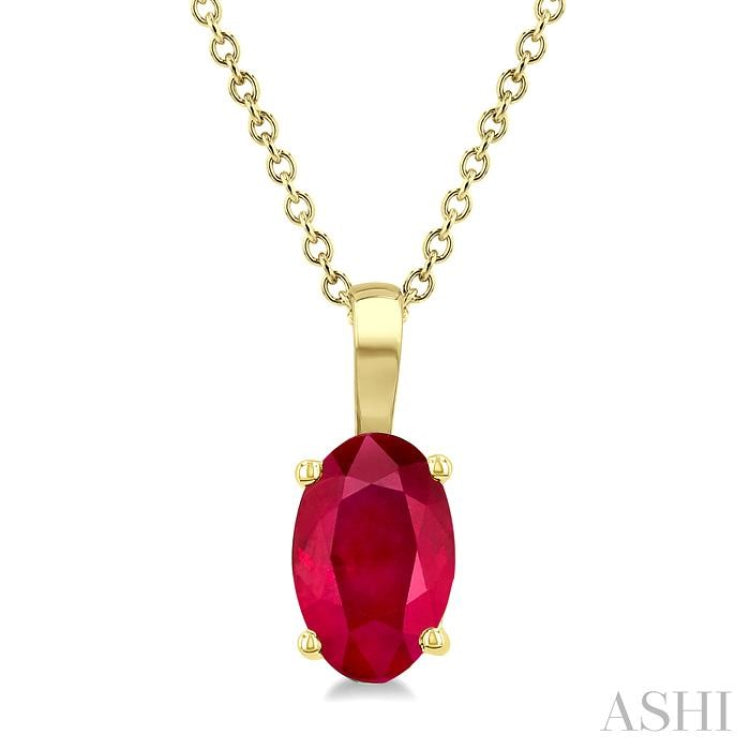 6X4 MM Oval Shape Ruby Precious Solitaire Pendant With Chain in 14K Yellow Gold