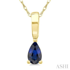 5X3 MM Pear Shape Sapphire Precious Solitaire Pendant With Chain in 14K Yellow Gold