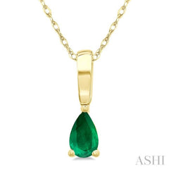 5X3 MM Pear Shape Emerald Precious Solitaire Pendant With Chain in 14K Yellow Gold