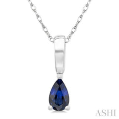 5X3 MM Pear Shape Sapphire Precious Solitaire Pendant With Chain in 14K White Gold