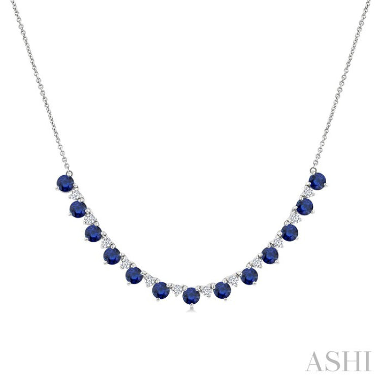 3.5 MM Round Shape Sapphire and 1/2 Ctw Round Cut Diamond Precious Tennis Necklace in 14K White Gold