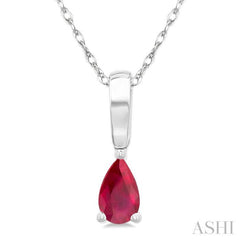 5X3 MM Pear Shape Ruby Precious Solitaire Pendant With Chain in 14K White Gold