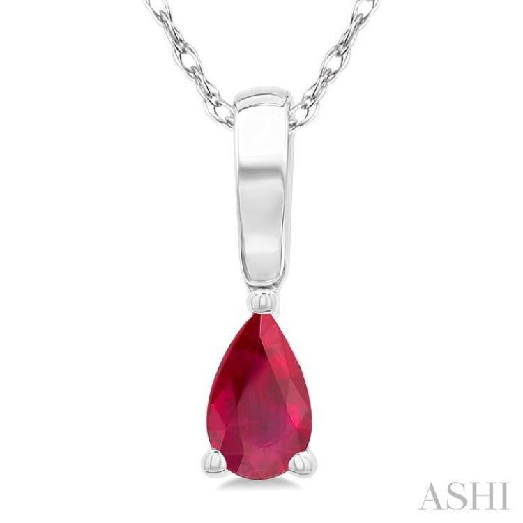5X3 MM Pear Shape Ruby Precious Solitaire Pendant With Chain in 14K White Gold