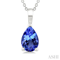 6X4 MM Pear Shape Tanzanite Precious Solitaire Pendant With Chain in 14K White Gold