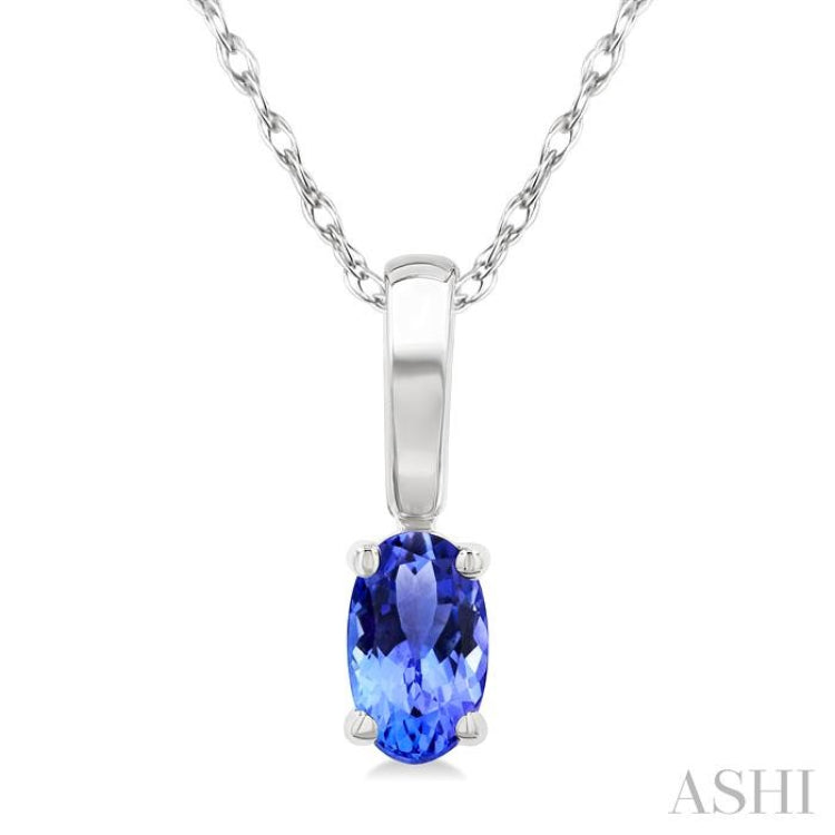 5X3 MM Oval Shape Tanzanite Precious Solitaire Pendant With Chain in 14K White Gold