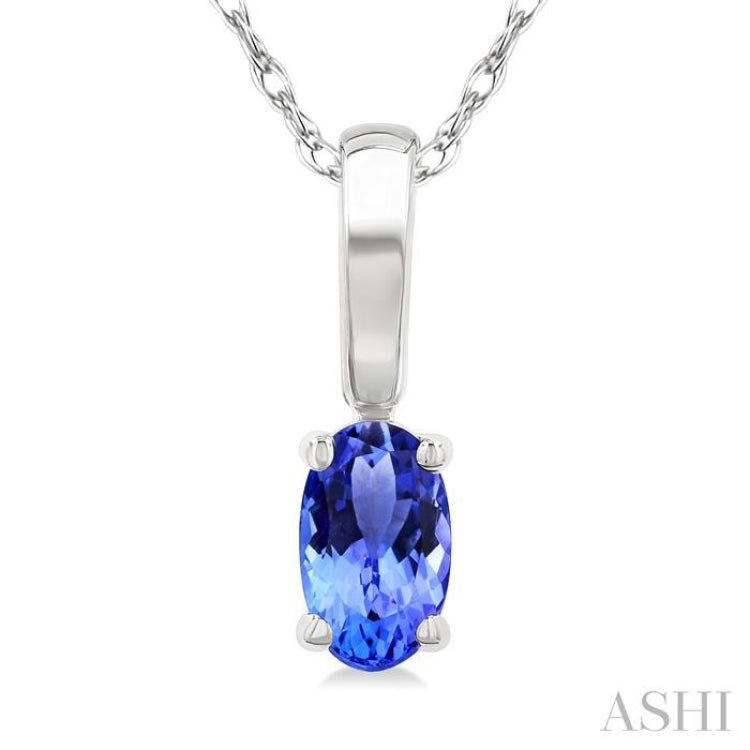 5X3 MM Oval Shape Tanzanite Precious Solitaire Pendant With Chain in 14K White Gold