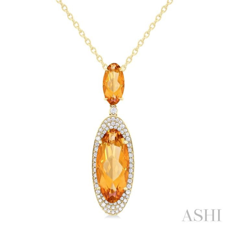 18x8 MM & 10x5 MM Oval Cut Citrine and 1/3 Ctw Round Cut Diamond Halo Semi-Precious Pendant With Chain in 14K Yellow Gold