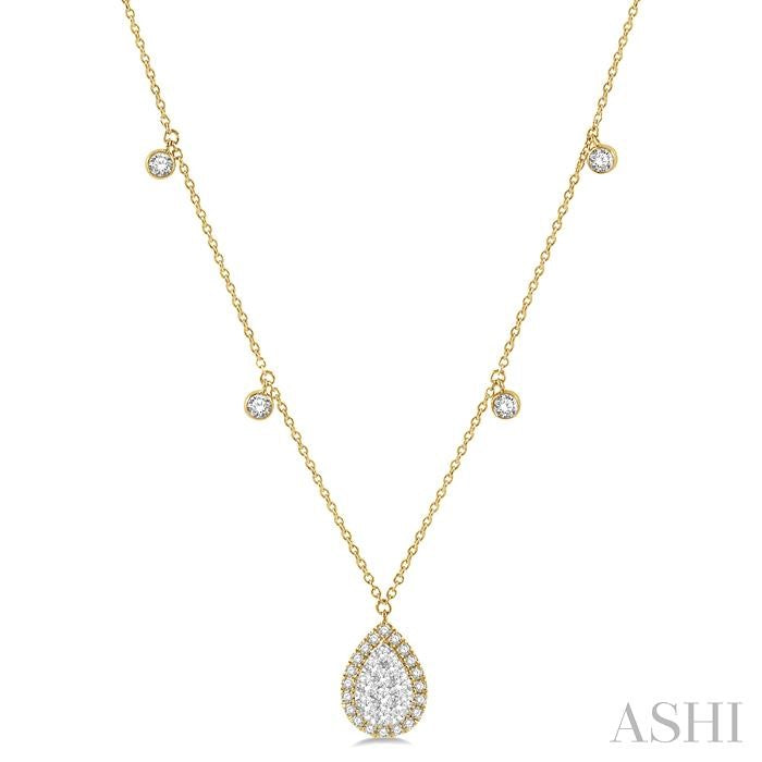 3/4 Ctw Pear Shape Lovebright Round Cut Diamond Necklace in 14K Yellow and White Gold