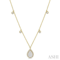 3/4 Ctw Pear Shape Lovebright Round Cut Diamond Necklace in 14K Yellow and White Gold