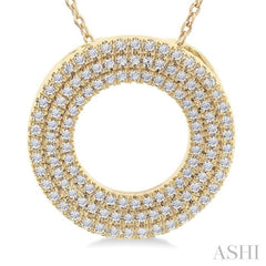 1/3 Ctw Circle Triple Row Round Cut Diamond Fashion Pendant With Chain in 10K Yellow Gold