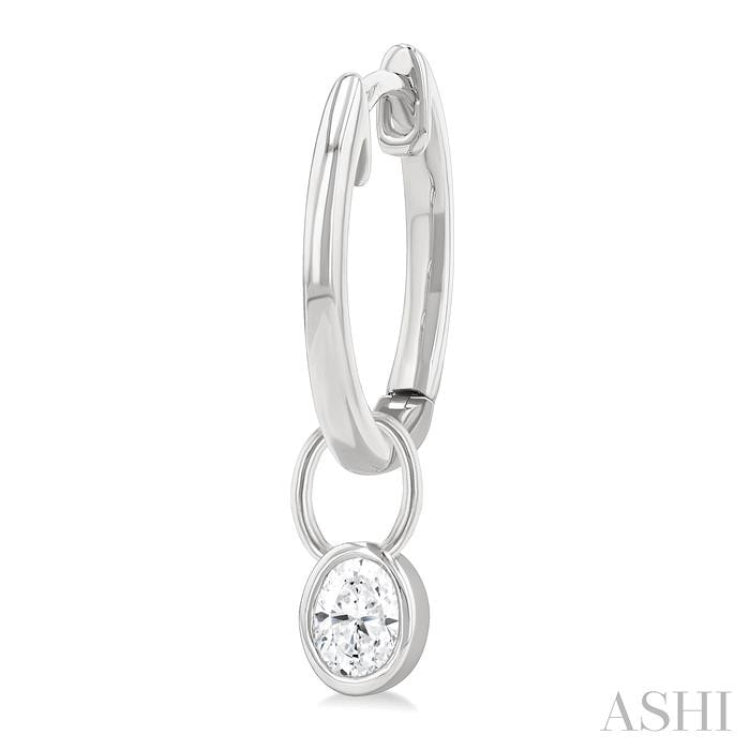 1/3 Ctw Bezel Set Oval Cut Diamond Huggie Earrings in 14K White Gold