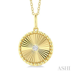 1/20 Ctw Fluted Medallion Round Cut Diamond Fashion Pendant With Chain in 14K Yellow Gold