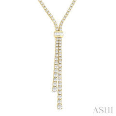 5 Ctw Split Y-Shape Baguette and Round Cut Diamond Lariat Necklace in 14K Yellow Gold