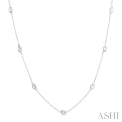 2 Ctw Bezel Set Oval Cut Diamond Station Necklace in 14K White Gold