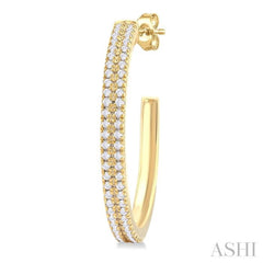 1/3 Ctw Double Row Round Cut Diamond Fashion Half Hoop Earring in 10K Yellow Gold