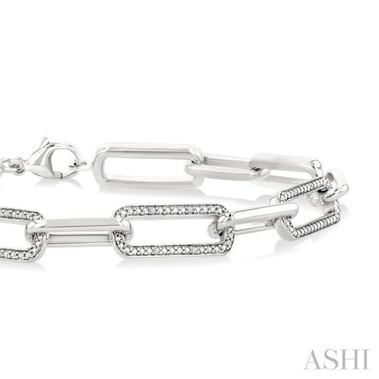 1/10 Ctw Bold Single Cut Diamond Paperclip Fashion Bracelet in Sterling Silver