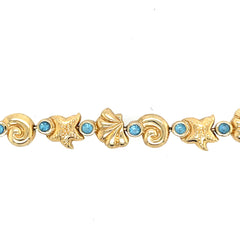 14k Yellow Gold Solid Nautical Bracelet With Blue Topaz Stones 8 Inches