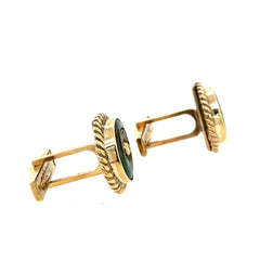 14k Yellow Cuff Links With Jade Stone
