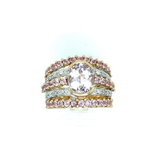 14k Yellow Gold Wide Pink/Quatz Diamond Ring Size 5