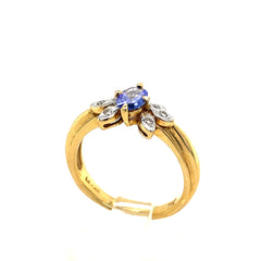 18k Yellow Gold Tanzanite Diamond Ring Size 6.5